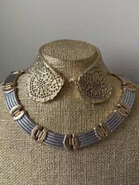 VINTAGE Two-Tone Multi-Strand Cable Necklace Collar Choker Art Deco MCM